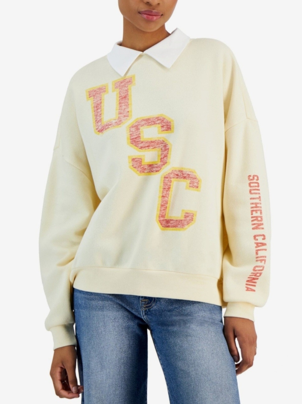 USC Graphic Collar Sweatshirt - Cream